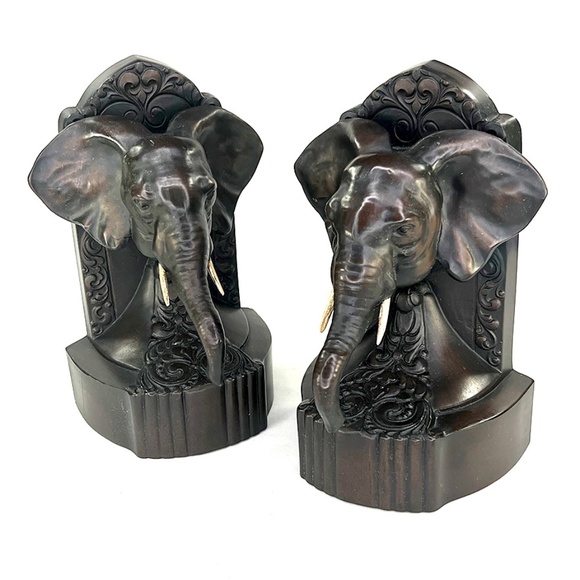 Vintage Bronze Elephant Head Bookends
